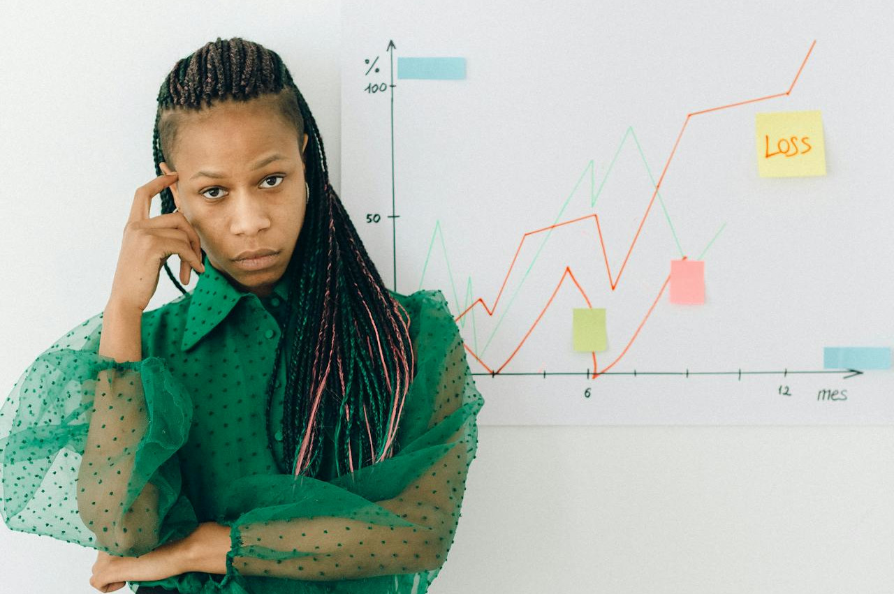 Financial Loss Warning, Woman with Chart
